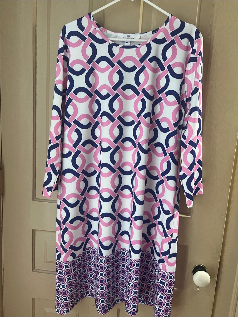 Jean-Pierre Klifa Daphne Geometric Shift Dress in Pink & Navy